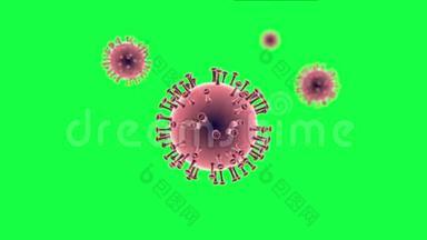 绿色屏幕上电影4D的冠状病毒3D模型